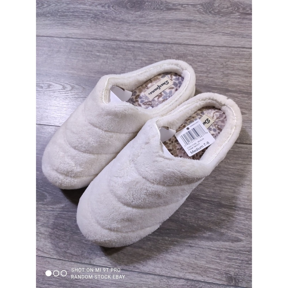 Dearfoams Womens Medium Size 7-8 Memory Foam Indoor Outdoor Slippers Muslin